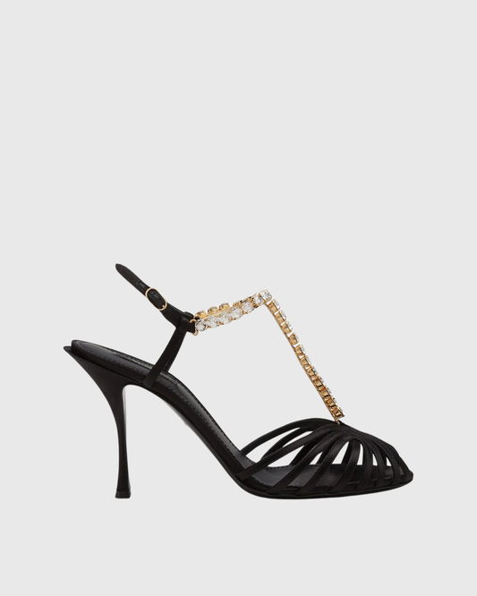 Giannina Golden Rhinestone Chain Cage Sandals