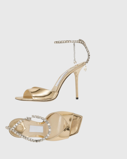 Gilberta Metallic Rhinestone Strap Sandals In Gold