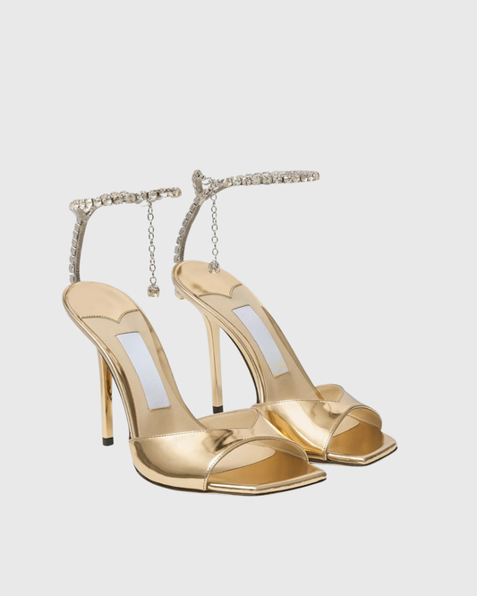 Gilberta Metallic Rhinestone Strap Sandals In Gold