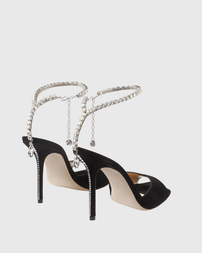 Gilberta Suede Rhinestone Strap Sandals In Black