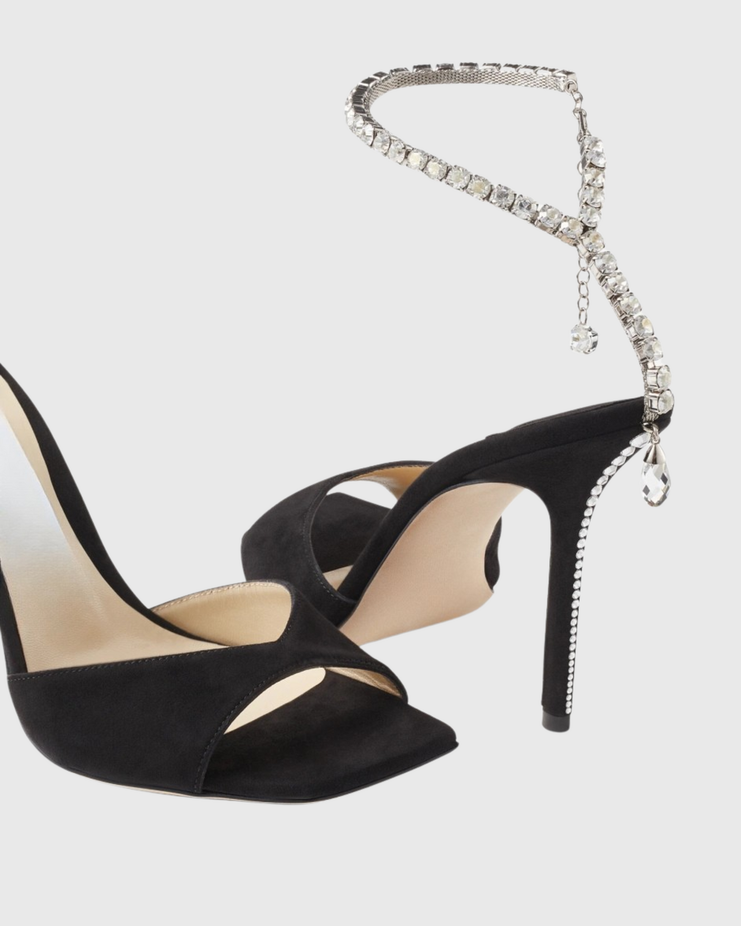 Gilberta Suede Rhinestone Strap Sandals In Black