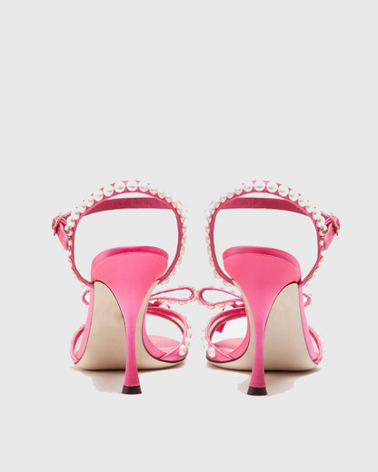 Gina Pearl Bow Ankle Strap Sandals In Pink