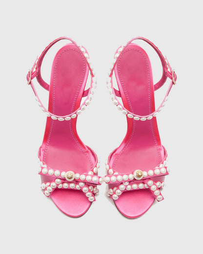 Gina Pearl Bow Ankle Strap Sandals In Pink