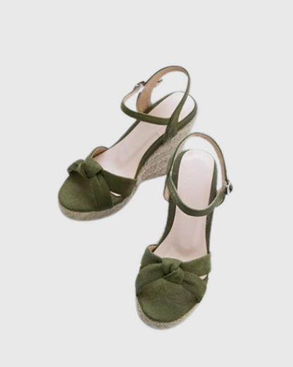 Gioia Knot Strap Wedge Espadrillas In Dark Green
