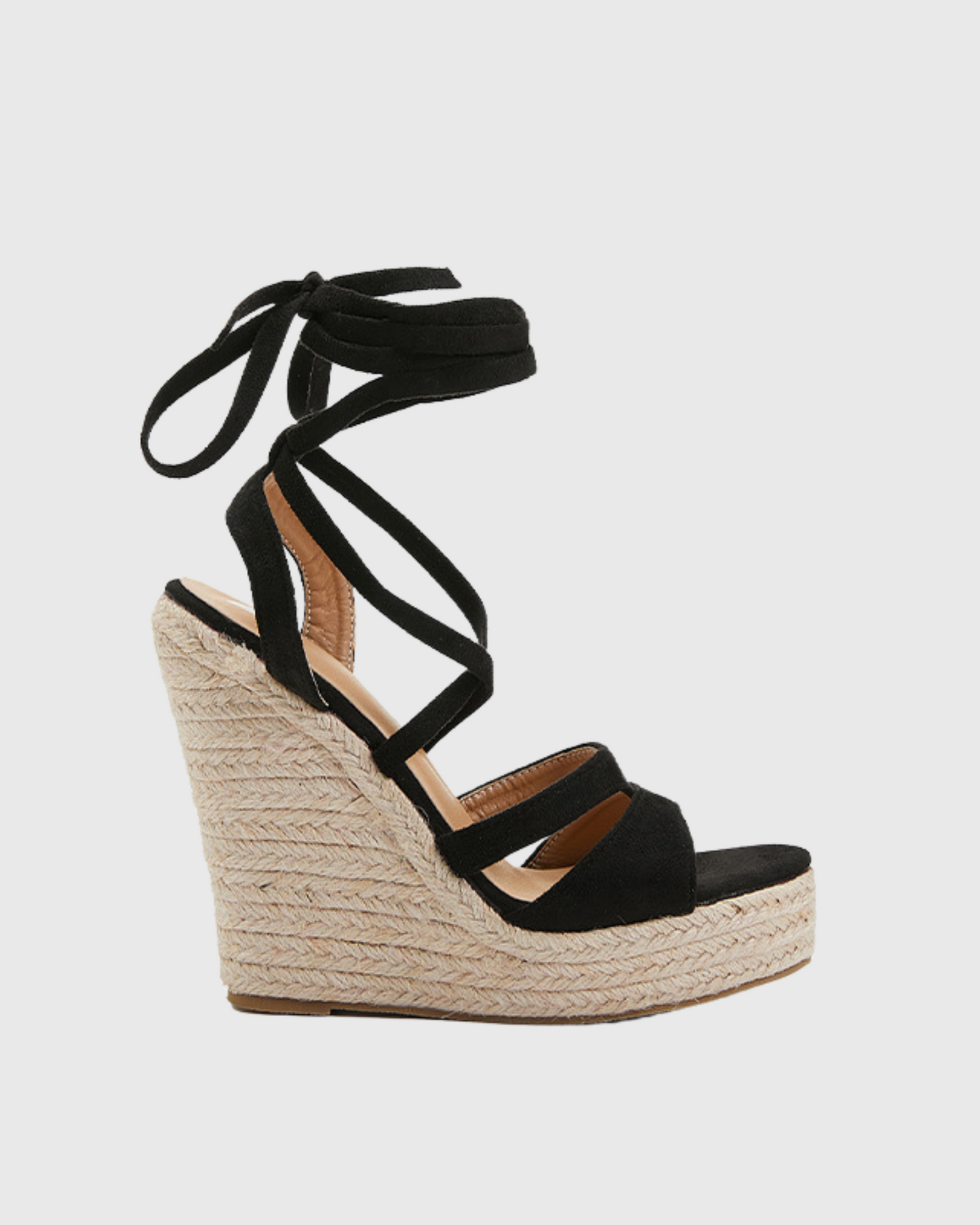Gioia Lace Up Woven Wedge Espadrillas In Black