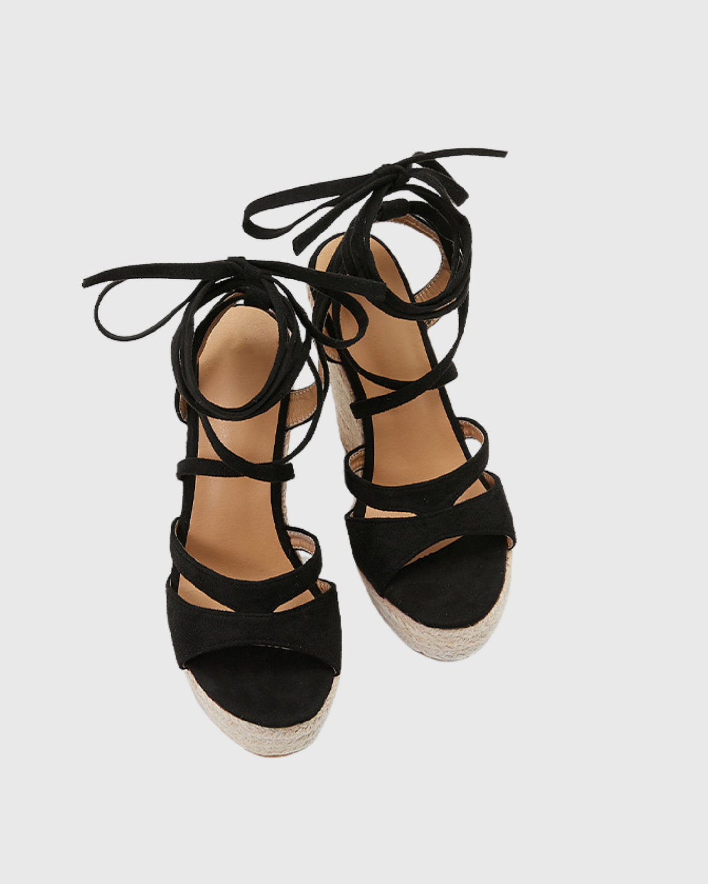 Gioia Lace Up Woven Wedge Espadrillas In Black