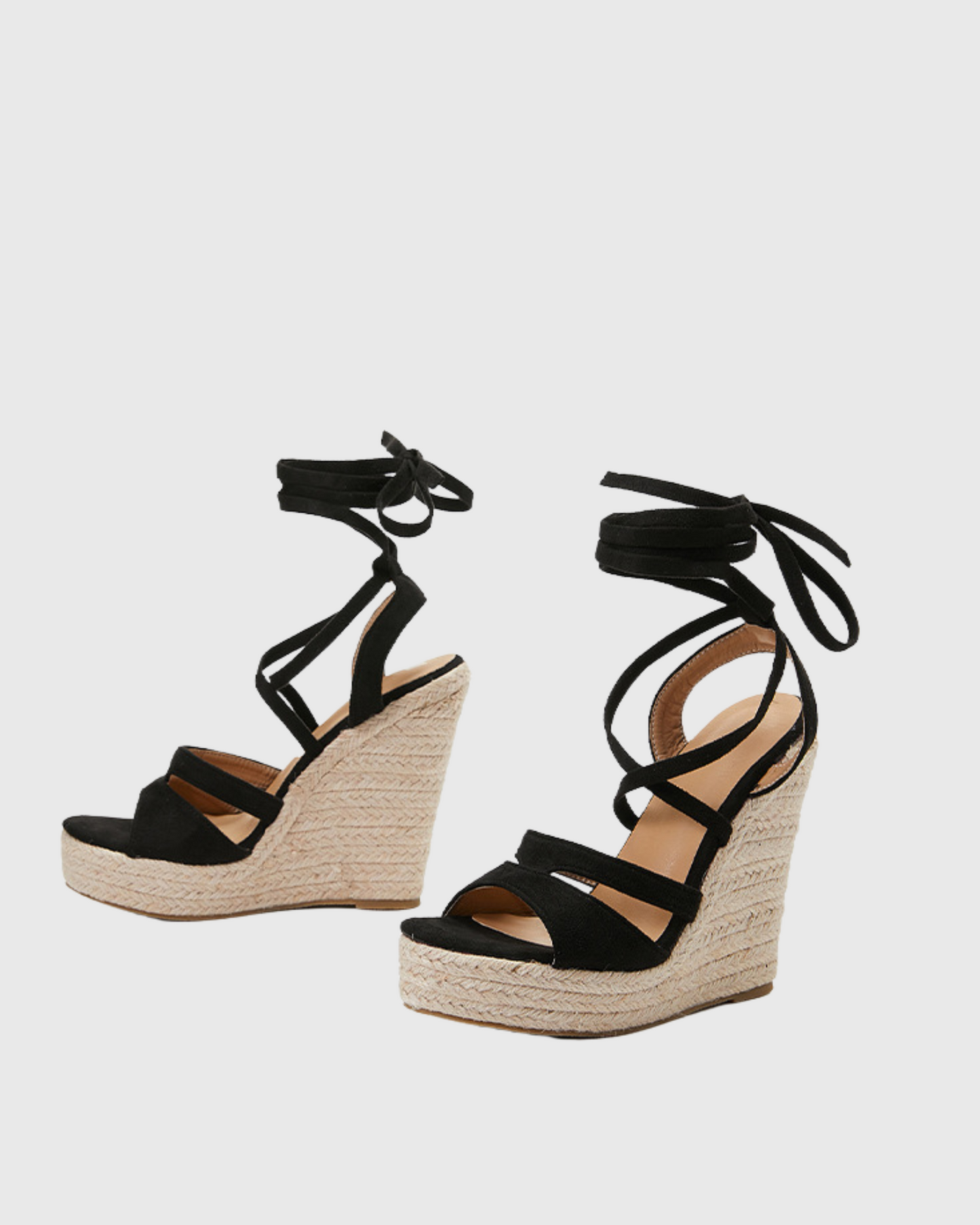 Gioia Lace Up Woven Wedge Espadrillas In Black