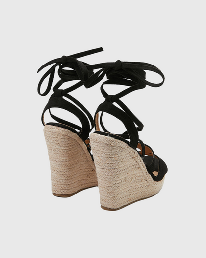 Gioia Lace Up Woven Wedge Espadrillas In Black