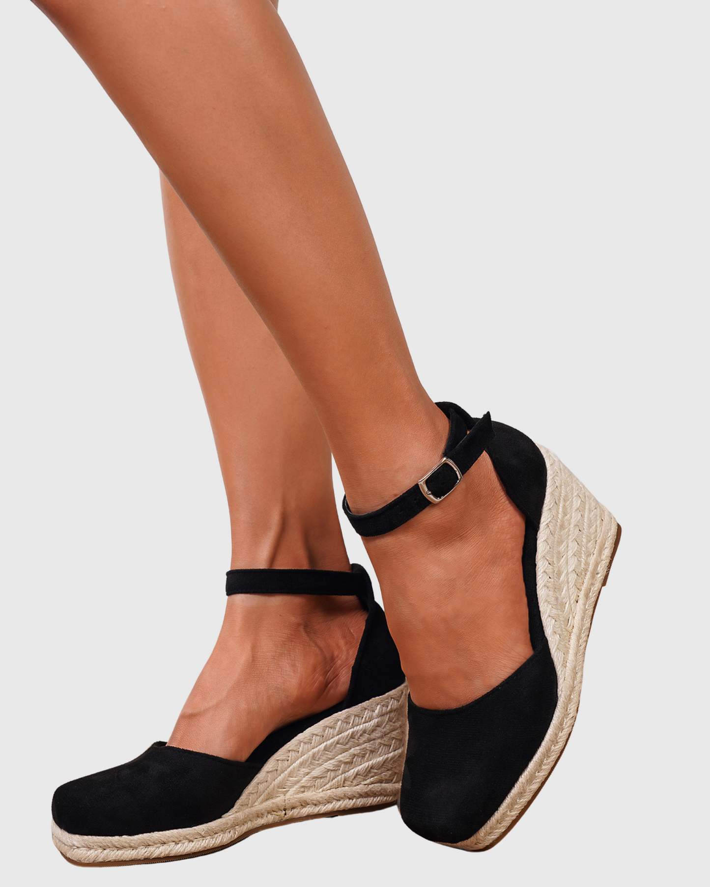Gioia Strap Woven Wedge Espadrillas In Black