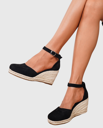 Gioia Strap Woven Wedge Espadrillas In Black