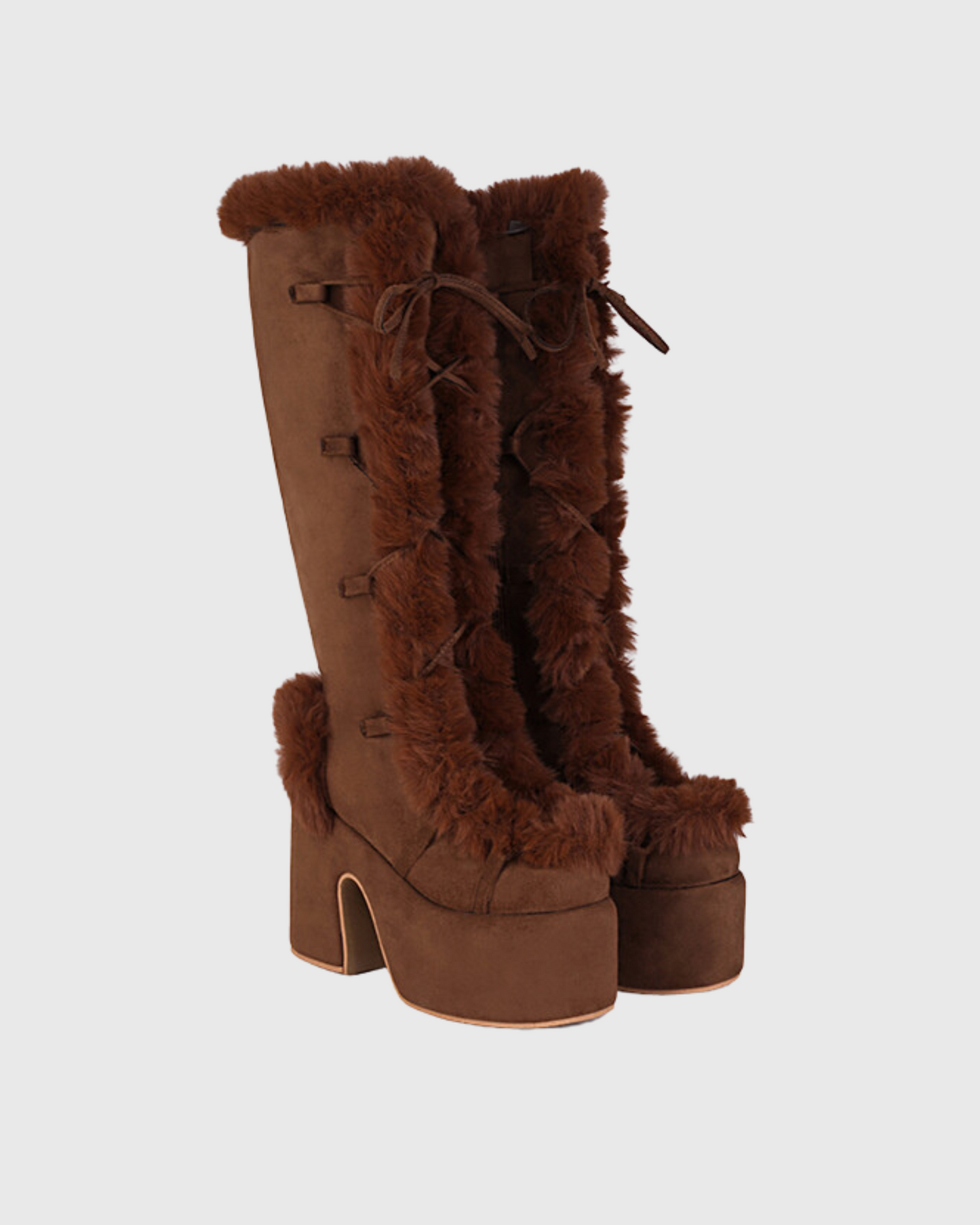Giuda Faux Fur Platform Knee Hight Boots In Brown