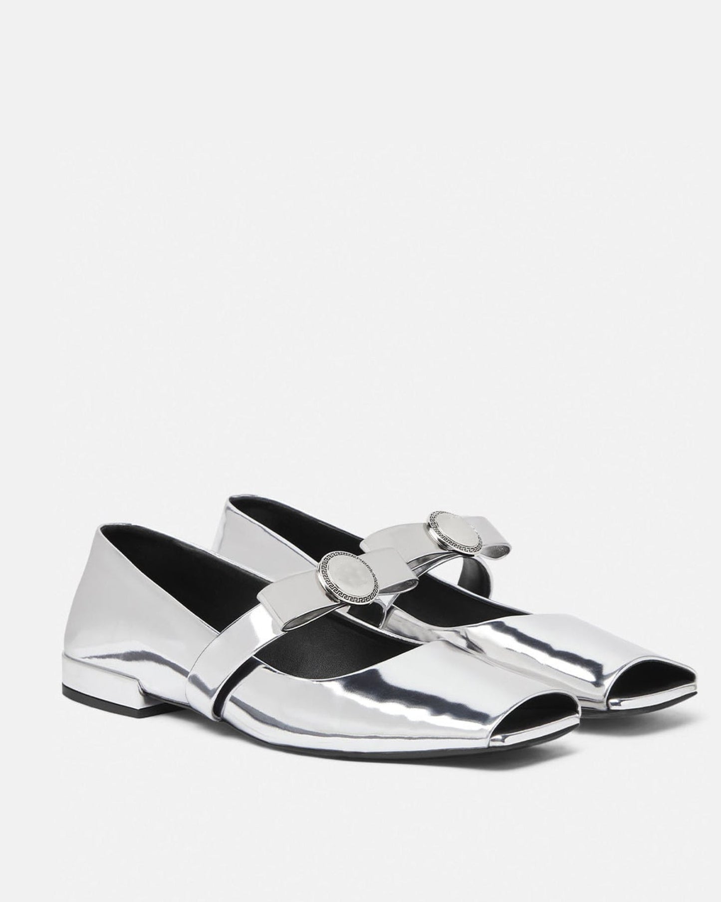 Giulia Fish Mouth Leather Ballet Flats In Silver
