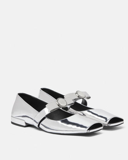 Giulia Fish Mouth Leather Ballet Flats In Silver
