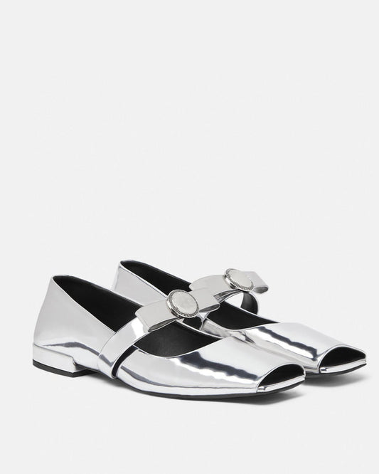 Giulia Fish Mouth Leather Ballet Flats In Silver
