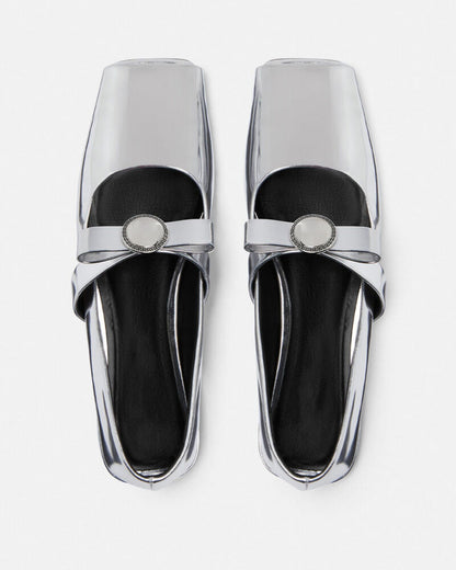 Giulia Fish Mouth Leather Ballet Flats In Silver