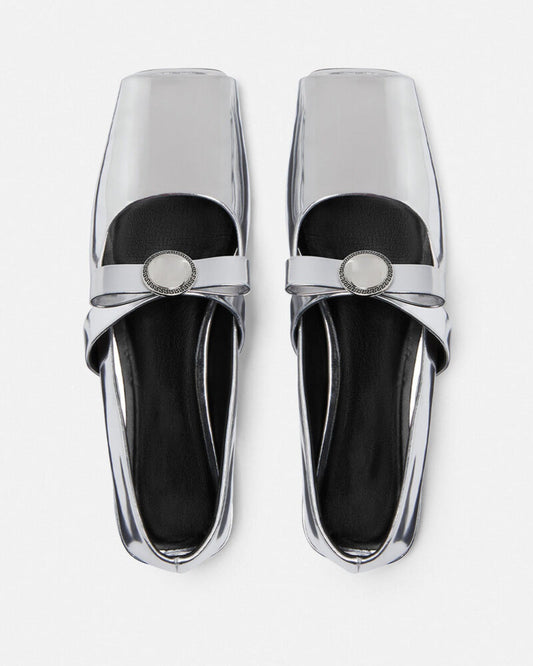 Giulia Fish Mouth Leather Ballet Flats In Silver