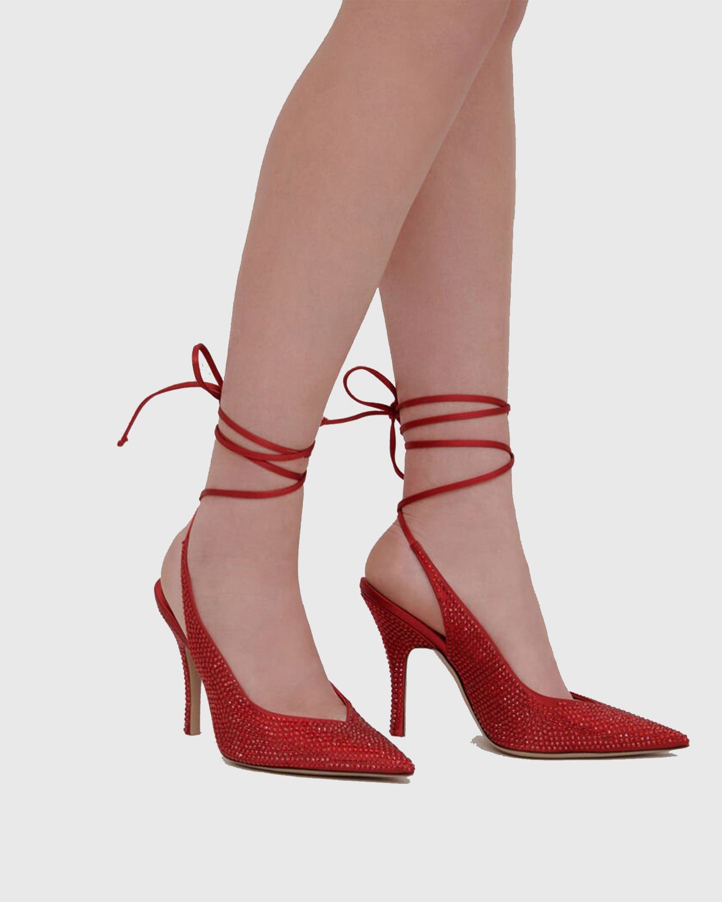Giusi Rhinestone Lace Up Pumps In Red