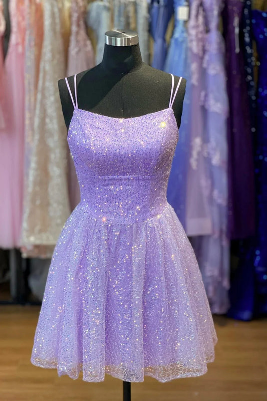 Glitter Sequined A-Line Homecoming Dress Short Party Dress