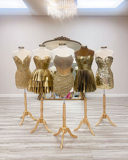 Gold Homecoming Dresses Sequined Satin Mini Party Gown, AST1372
