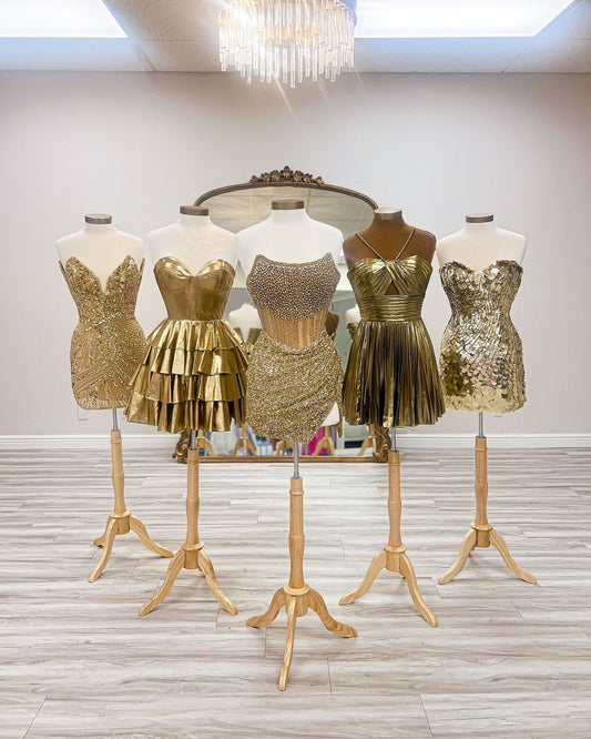 Gold Homecoming Dresses Sequined Satin Mini Party Gown, AST1372