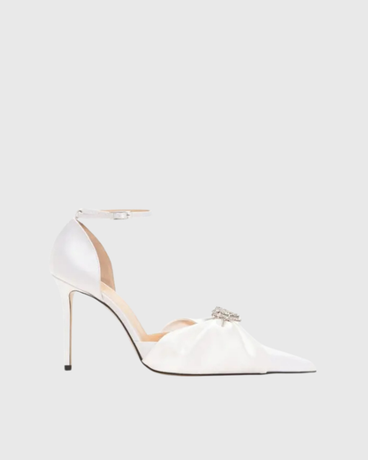 Graziella Crystal Heart Embellished Bow Pumps In White