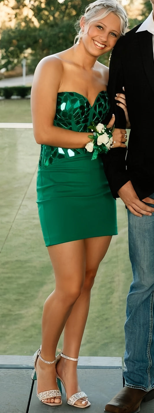Sweetheart Green Mirror Glass Homecoming Dress