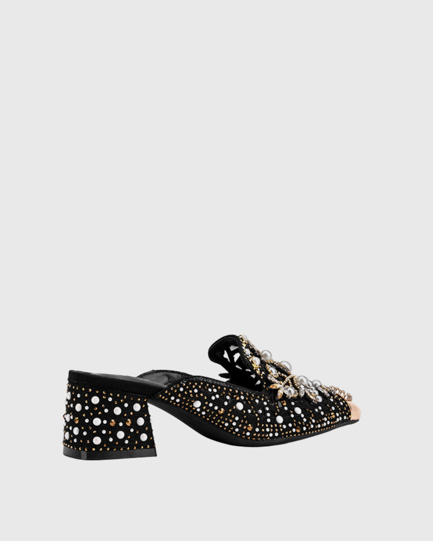 Greta Pearl Embellished Mules In Black