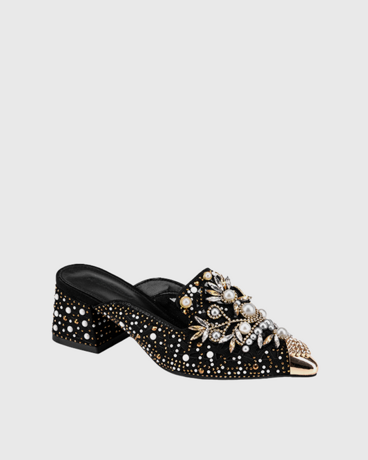 Greta Pearl Embellished Mules In Black