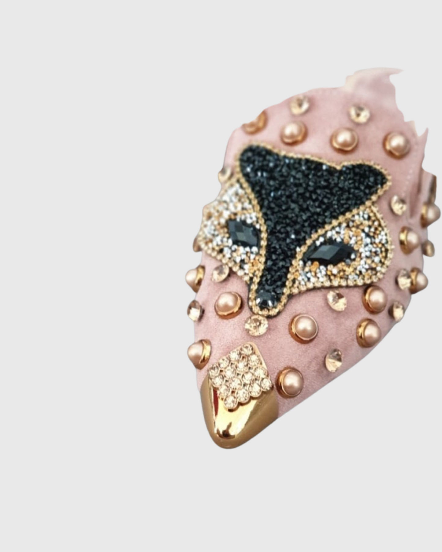 Greta Rhinestone Fox Slippers In Pink