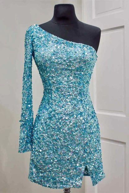 PM310,Chic One Shoulder Homecoming Dresses,Sequin Mini Homecoming Dress