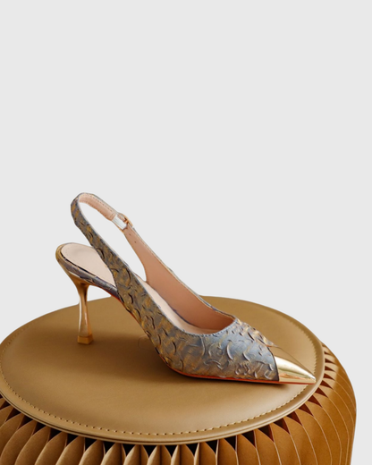 Helen Embossed Satin Slingback Pumps In Blue