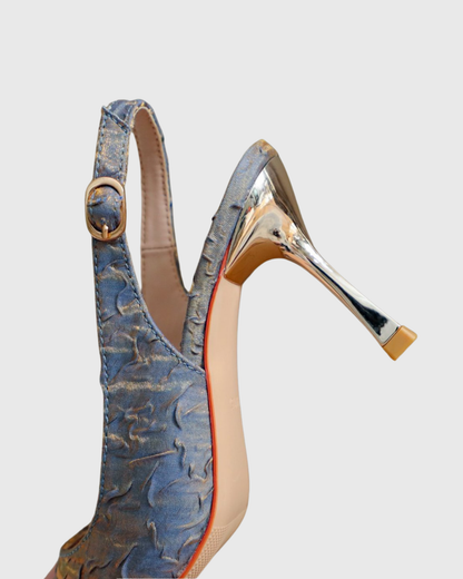 Helen Embossed Satin Slingback Pumps In Blue