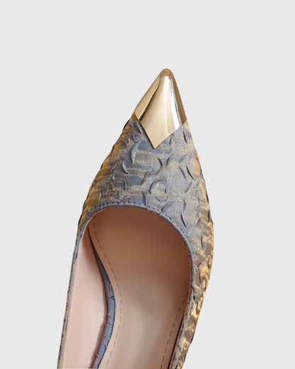 Helen Embossed Satin Slingback Pumps In Blue