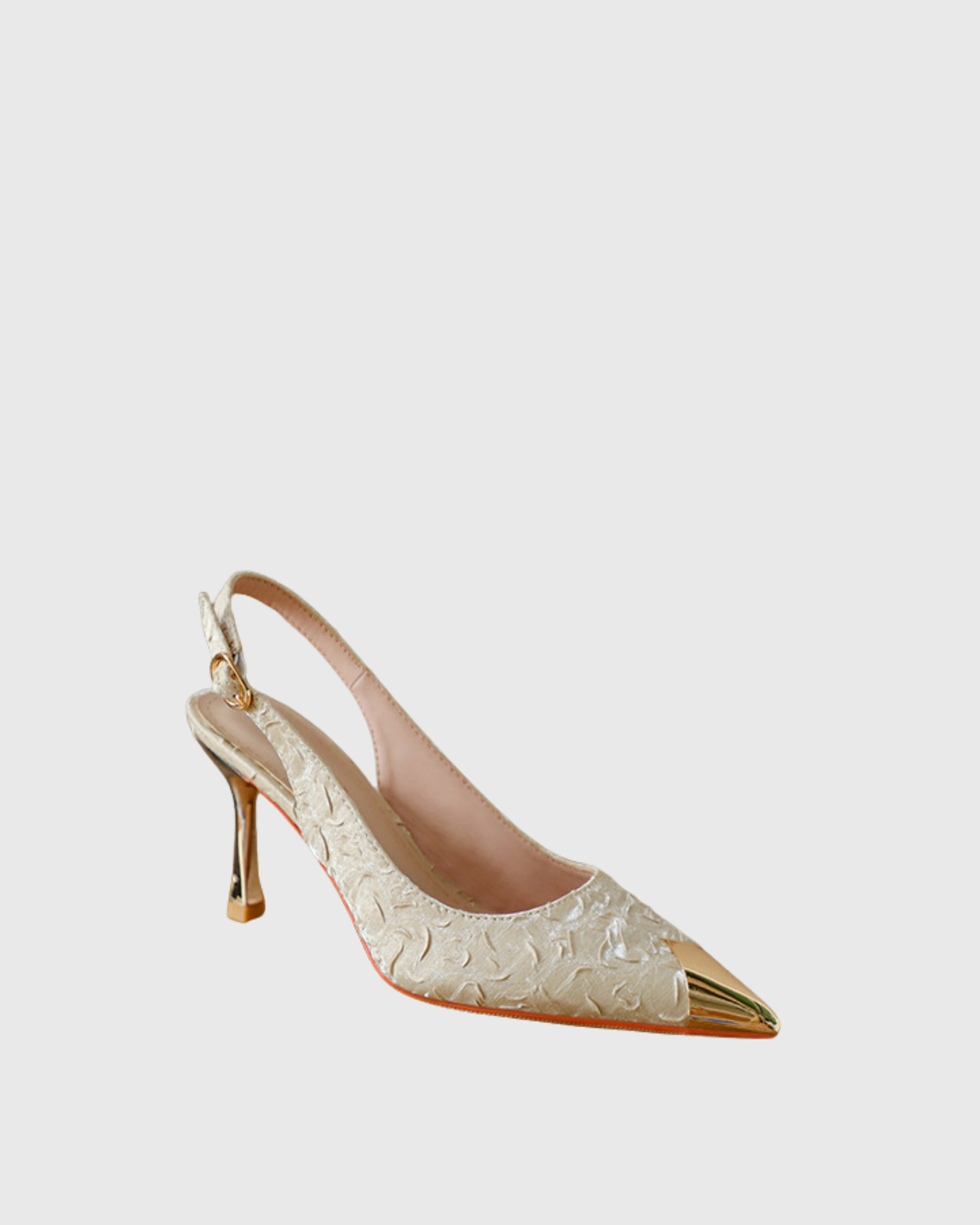 Helen Embossed Satin Slingback Pumps In Natural