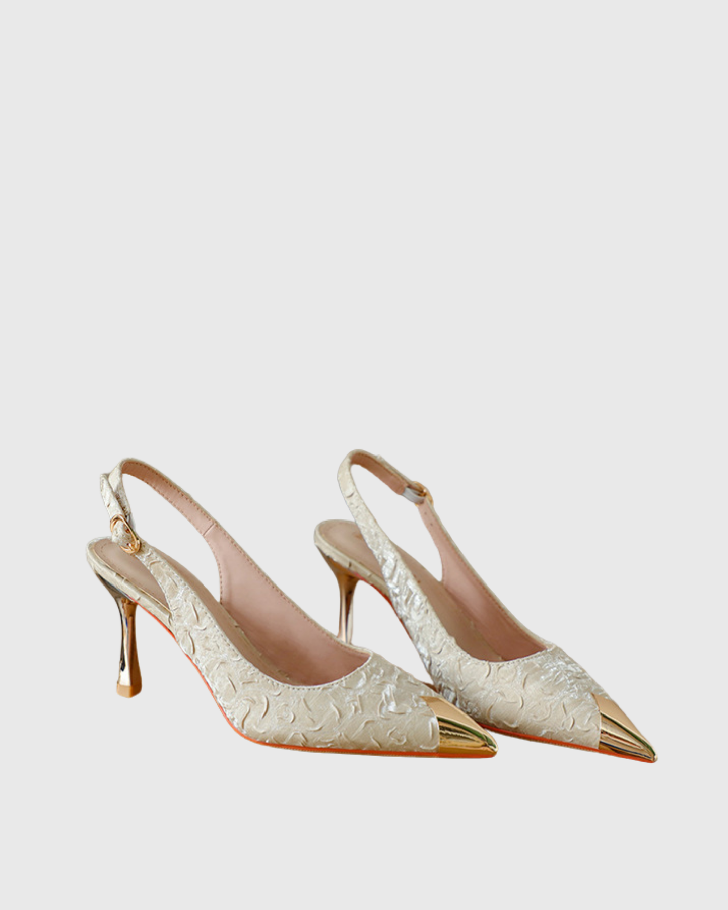 Helen Embossed Satin Slingback Pumps In Natural