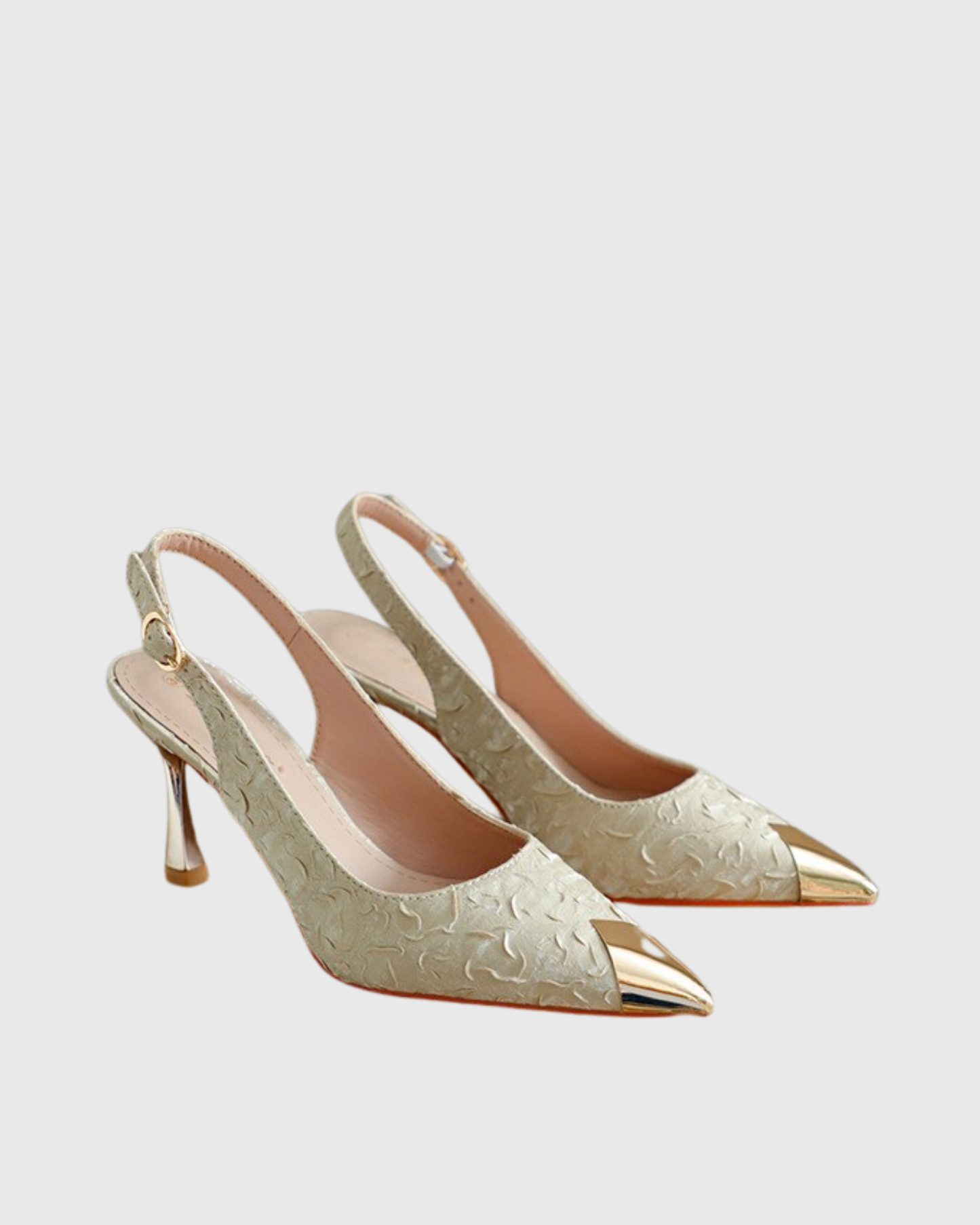 Helen Embossed Satin Slingback Pumps In Natural
