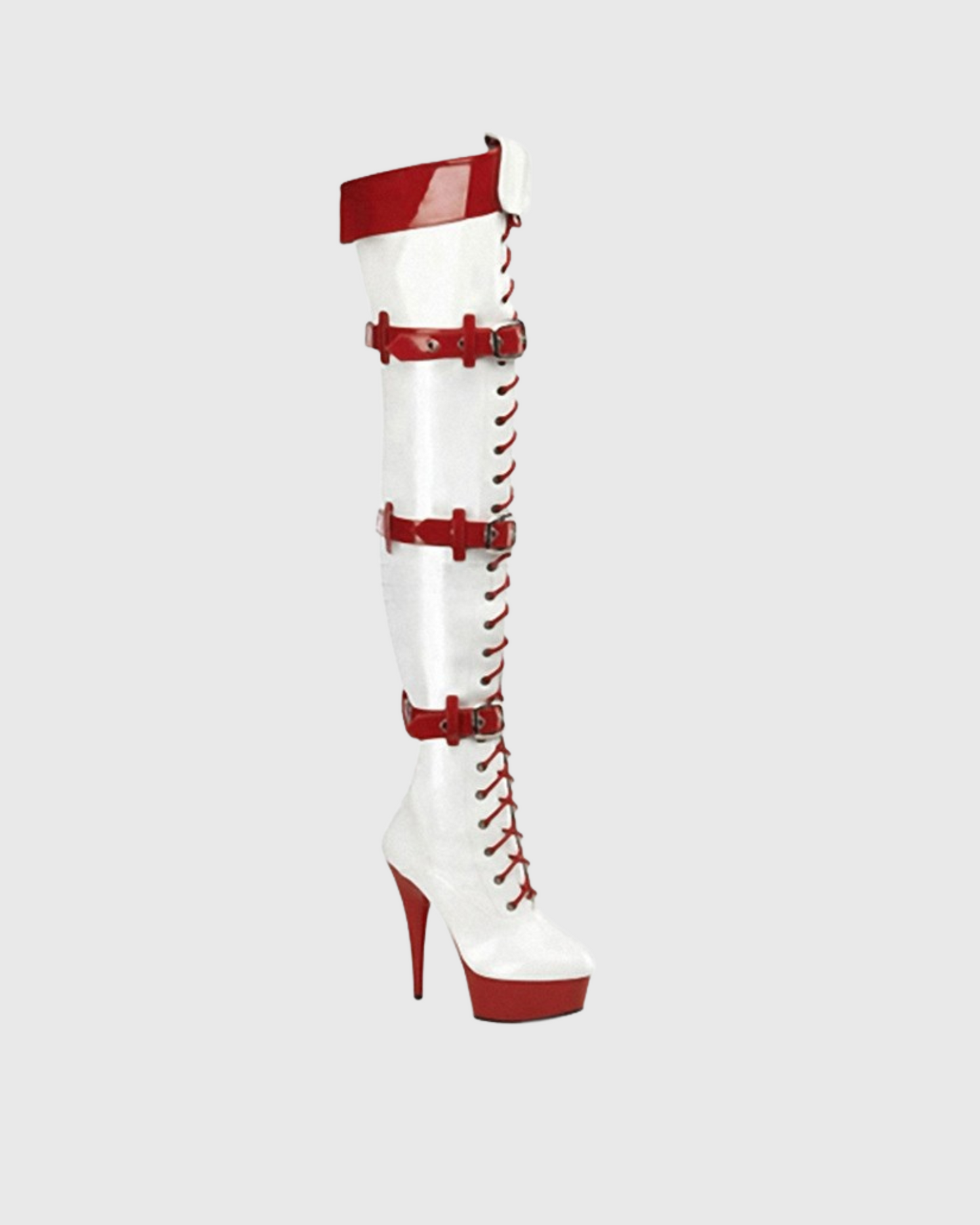 Hollis Buckle Lace Up Platform Over The knee Boots In White