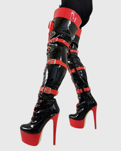 Hollis Buckle Lace Up Platform Over The knee Boots