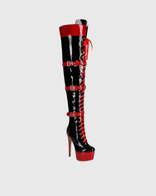 Hollis Buckle Lace Up Platform Over The knee Boots