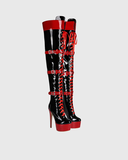 Hollis Buckle Lace Up Platform Over The knee Boots