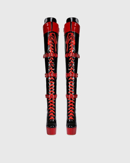 Hollis Buckle Lace Up Platform Over The knee Boots