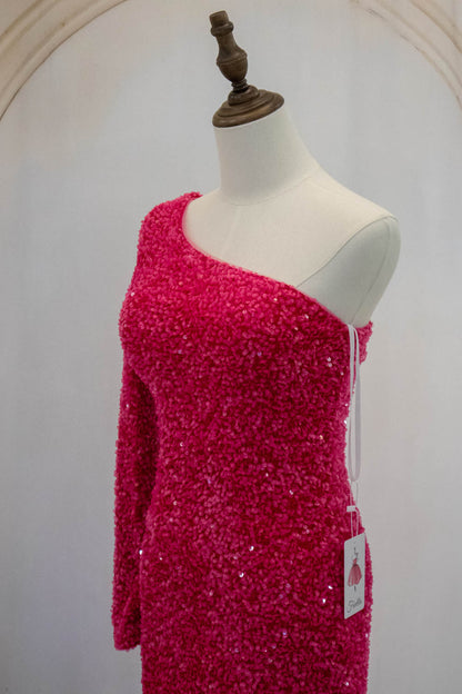 Hot Pink One Shoulder Short Tight Sequin Homecoming Dress
