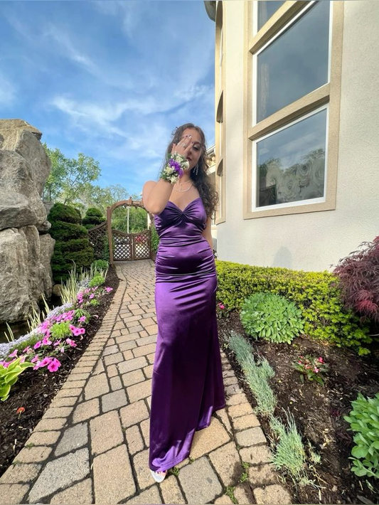Classy Purple Sweetheart Neck Sheath Satin Long Prom Evening Dress
