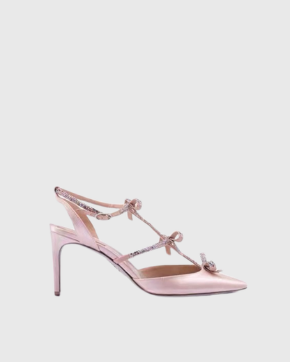 Ilaria Rhinestone Bow Strap Pumps In Blush