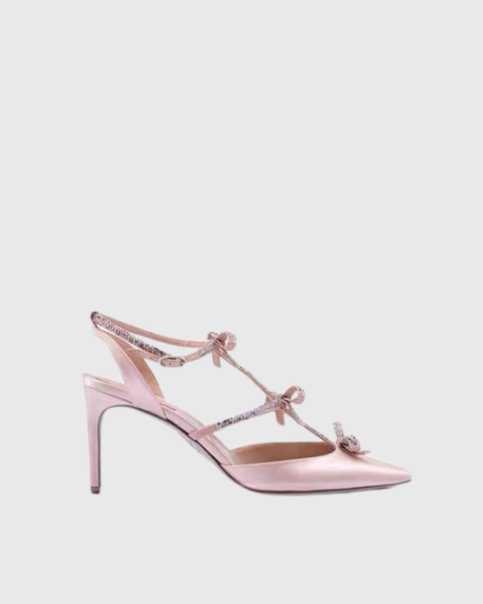 Ilaria Rhinestone Bow Strap Pumps In Blush