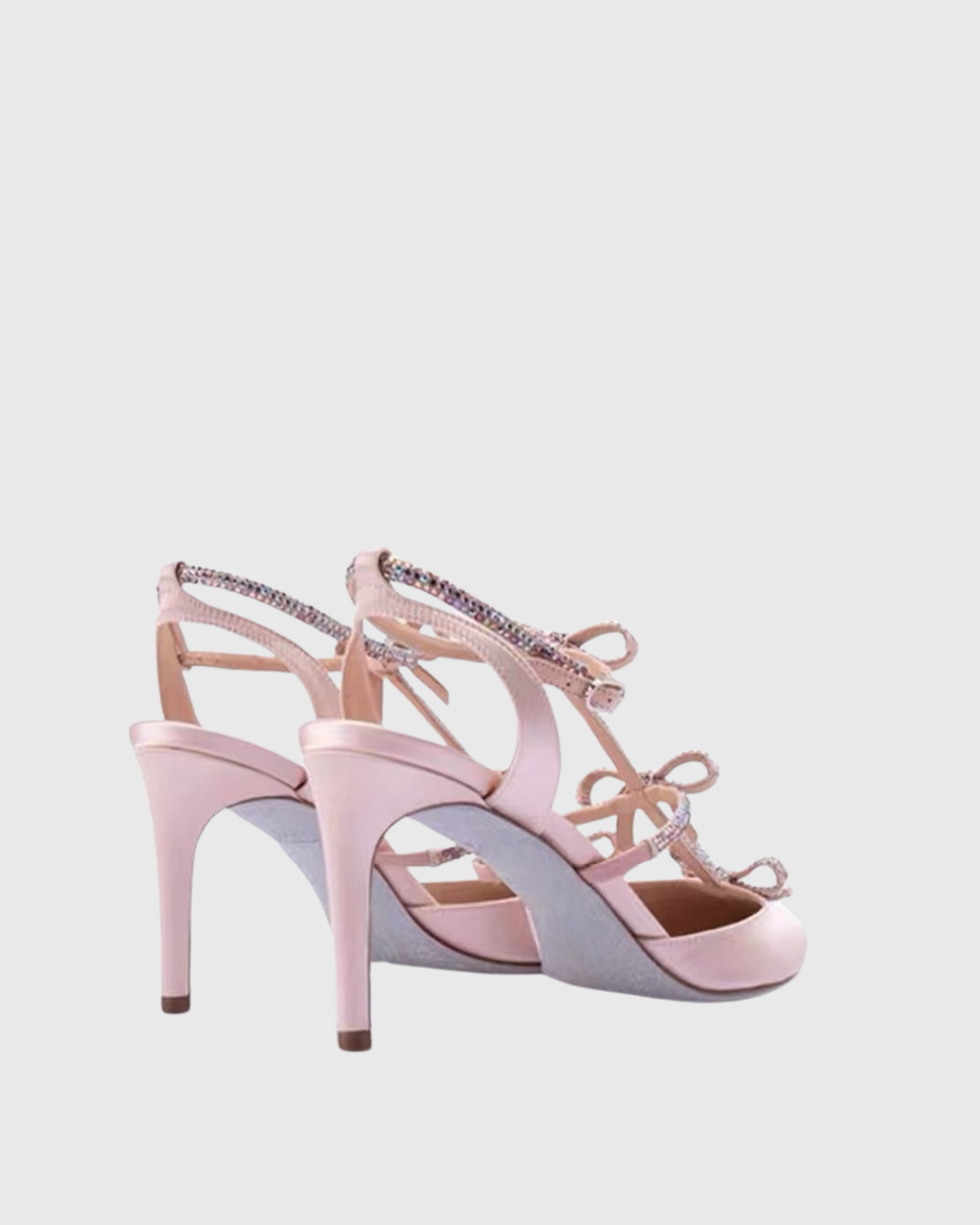 Ilaria Rhinestone Bow Strap Pumps In Blush