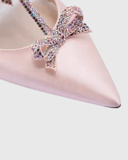 Ilaria Rhinestone Bow Strap Pumps In Blush