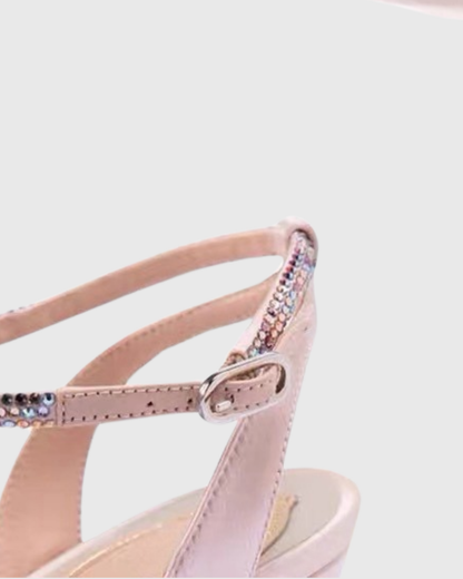 Ilaria Rhinestone Bow Strap Pumps In Blush
