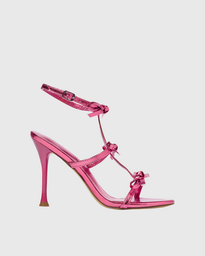 Ilaria Rhinestone Bow Strap Sandals In Hot Pink