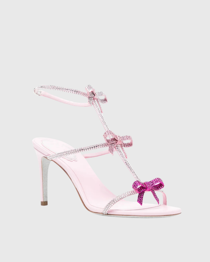 Ilaria Rhinestone Bow Strap Sandals In Pink